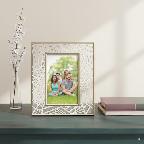 Image of Wooden Rectangle Picture Frame | Abstract Laser Cut Decorative Photo Frame with Acrylic Front | Wall Mount & Tabletop Display | Home & Office Decor (22x5x19 cm)