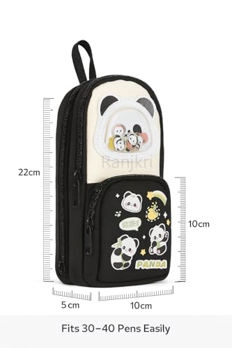 Image of Cute Pencil Pouch for Kids | Large Capacity Pencil Case for School & Tuition | Multi-Compartment Stationery Organizer with Mesh Pocket & Smooth Zippers | Black