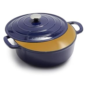 Sur La Table Enameled Cast Iron Round Wide Covered Dutch Oven, 7 qt, Blue
