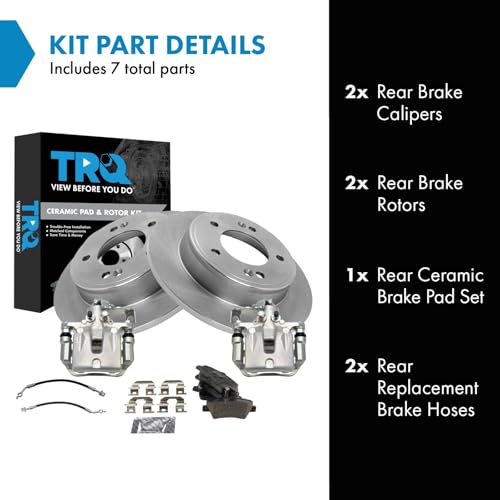 Image of TRQ Rear Brake Pad and Rotor Set Ceramic Rotors Calipers Compatible with 2017-2018 Kia Forte Forte5