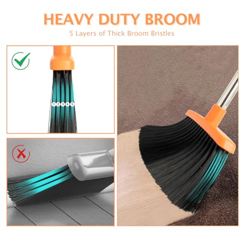 Image of 2-Pack Broom and Dustpan Set with Long Handle, Heavy Dust Broom and Dustpan Combo for Home,Kitchen, Office, Pet Hair(Gray Orange)