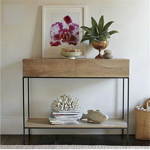 JOSIAHCQ Mesa Consola de Entrada con 2 Cajones Mesa de Auxiliar Pasillo Estrecha con Estantes Inferiores para Recibidor Sala de Estar Detrás del Sofá(100cm/39.4in)