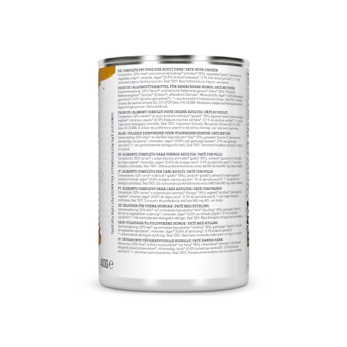 YARRAH Bio Hundefutter Pate Huhn, Spirulina, Seetang 400 g, 12er Pack (12 x 400 g)