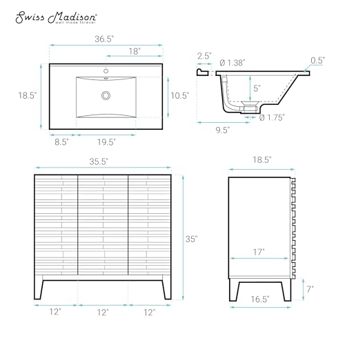 Image of Swiss Madison Cascade 36 inch Freestanding Bathroom Vanity in Green Oak with Sink Top