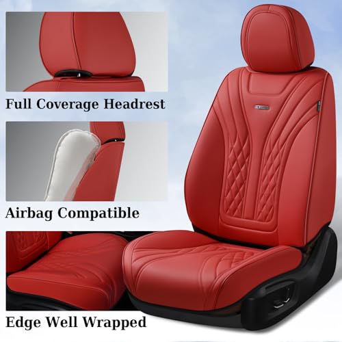 Image of Coverado Car Seat Covers, Car Seat Covers Front Seats, 2-Pack Front Seat Cover, Nappa Leather Waterproof Seat Covers, Car Seat Protectors, Automotive Seat Covers Universal Fit for Most Vehicles Red