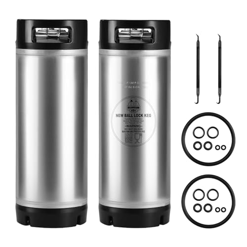 New Cornelius Keg 5 Gallon Keg, 2Pcs Stainless Steel Corny Keg Beer Keg with Ball Lock Keg Fittings,...