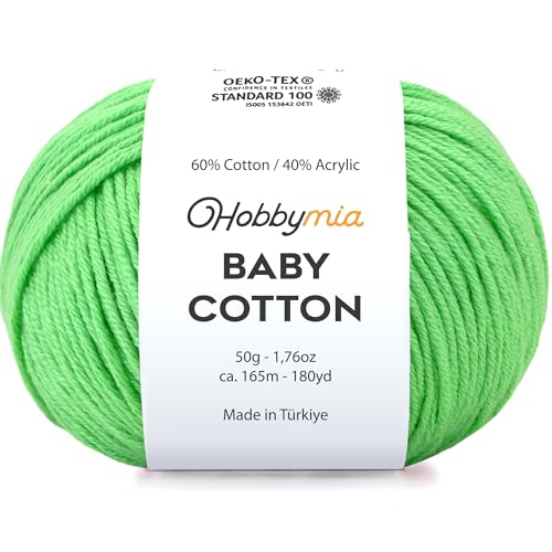 Image of Baby Cotton Blend Yarn - Soft Sport Weight Yarn for Crochet & Amigurumi - 50g /180yds - 60% Cotton 40% Acrylic - Ideal for Baby & Knitting Proj.(Fresh Green, 1 Ball)