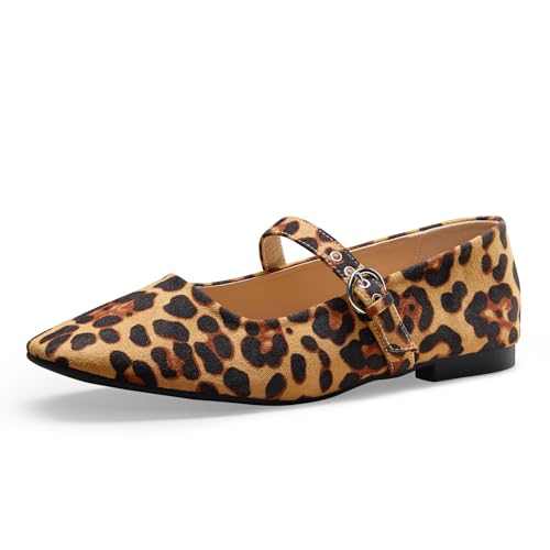 Image of Leopard Flats for Women Mesh Ballet Flats Mary Jane Animal Print Shoes Slip On Casual Breathable Ballerina Flats