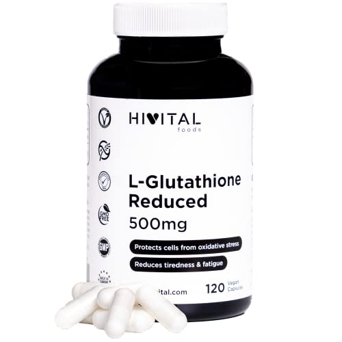 Glutation 500 mg Reducido al 98%. 120 cápsulas veganas para 4 meses de tratamiento. Elaborado con la molécula de Glutatión que tiene la mejor absorción. Fabricado en España por HIVITAL
