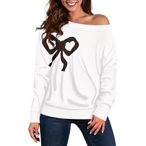 LEMOSEW Valentines Day Sweatshirt Women Bow Shirts Pullover Long Sleeve Tops Cover