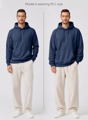 Image of JMIERR Mens Fleece Lined Hoodie Pullover Drawstring Pocket Winter Warm | Cozy fleece-lined pullover, adjustable drawstring hood, kangaroo pocket, regular fit, machine wash