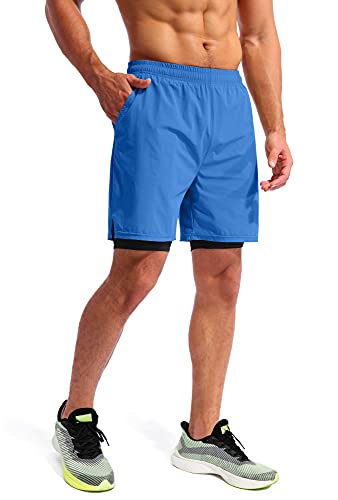 Image of Pudolla Men's 2 in 1 Running Shorts 5 inch Quick Dry Gym Athletic Workout Shorts for Men with Phone Pockets