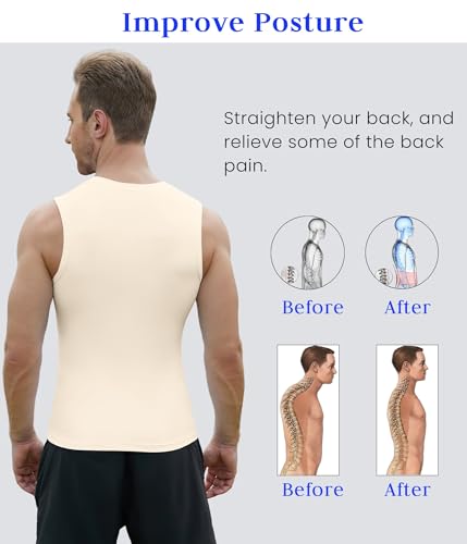 Image of Compression Shirt Men Slimming Body Shaper Vest Crewneck Workout Tank Top | Tummy Control Undershirts, Gynecomastia Compression Shirts, Back Support, Sleeveless Muscle Shirts, Shaping Tank Top