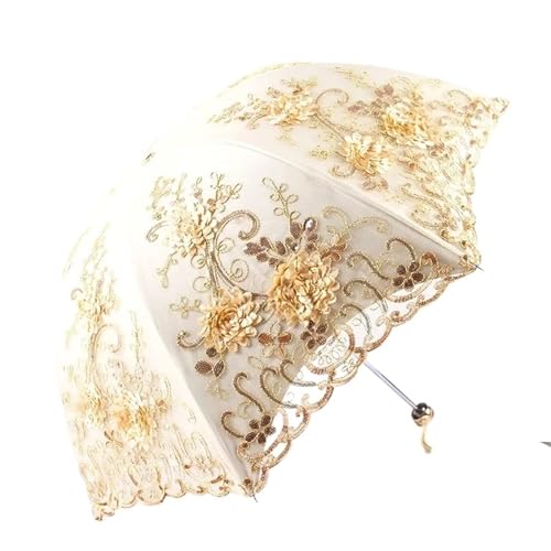 YCXMBH Paraguas Plegable de Princesa con Encaje Bordado Vintage de Moda, sombrilla portátil de Verano for Exteriores con protección UV(Yellow)
