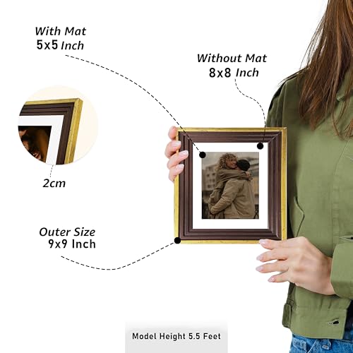 Image of Art Street Luxury Photo Frame for living room, Modern Step Design Photo Frames for Photograph, Art Work, Kids Room Set of 9 (8x8 Inch, Gold)