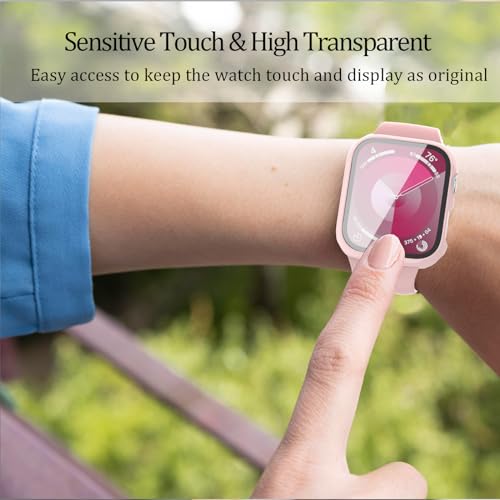 Pacote com 3 capas com protetor de tela de vidro temperado para Apple Watch série 41 mm 9/8/7, capa