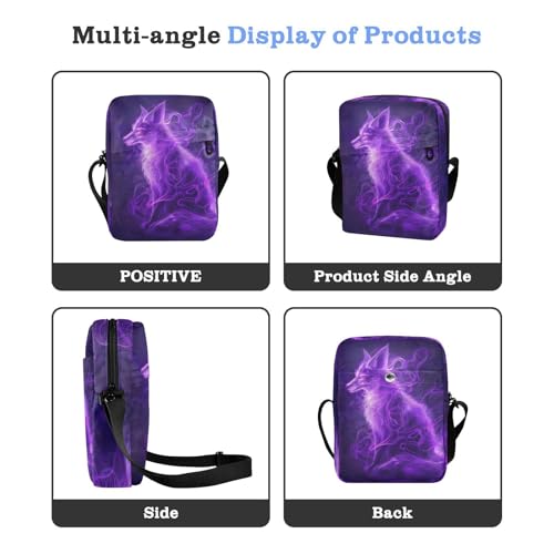 Crossbody Bag Neon Glowing Purple Fox Animal Messenger Bag for Women Men Purse Shoulder Bag Satchel Bag with Adjustable Strap 202b59554