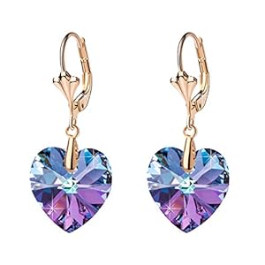 Austrian Crystal Heart Drop Leverback Earrings for Women Fashion Dangle Earring 14K Rose Gold Plated Hypoallergenic Jewelry