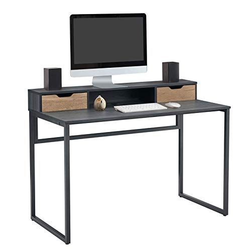 47 Inch Computer Desk with 2 Storage Drawers Monitor Stand Shelf,Study Writing Table (Matt Black)