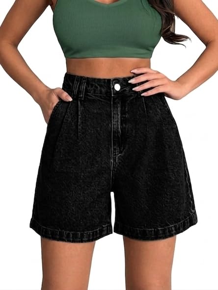 Image of PENTOO Women's Relaxed Fit Mid Rise Regular Length Denim Shorts