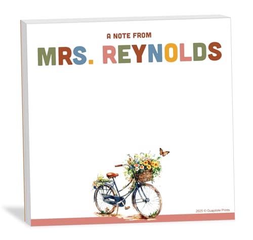 Guajolote Prints Personalized Notepad (Single Pad) Bicycle with Flowers List and Memo Pad Custom Printed with Your Name Gift for Teacher, Nurse, Friends and Coworkers