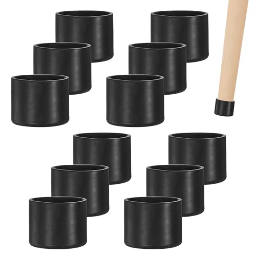 Image of M METERXITY 12-Pack Chair Leg Caps, 1-3 /8 Inch(35mm) PVC Chair Leg Floor Protectors for Folding Chairs /Metal Chairs /Furniture Table /Hardwood Floors, Round Non-Slip Cover End Tips [Black]
