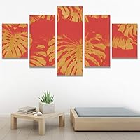SIGNWIN 5 Panel Canvas Wall Art Modern Art Decorative Elements Expressive Leaves Multicolor Patterns Photography for Home Decorations Ready to Hang - 60