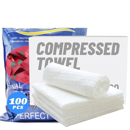 100 Pcs Mini Compressed Towels, Disposable Face Compressed Towel, Compressed Hand Wipe, Camping towel, Portable Compressed Coin Tissue for Travel/Home/Outdoor Activities (Individual packaging)