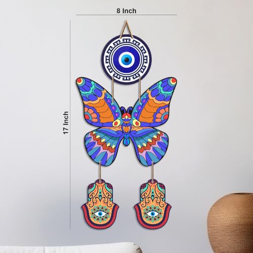 Image of Artvibes Colorful Butterfly Hamsa Evil Eye Wall Hanging for Home Entrance | Nazar Protection MDF Wall Decor | Vastu Wall Art for Living Room | Bedroom & Office | Gift Item (WH 8585N)