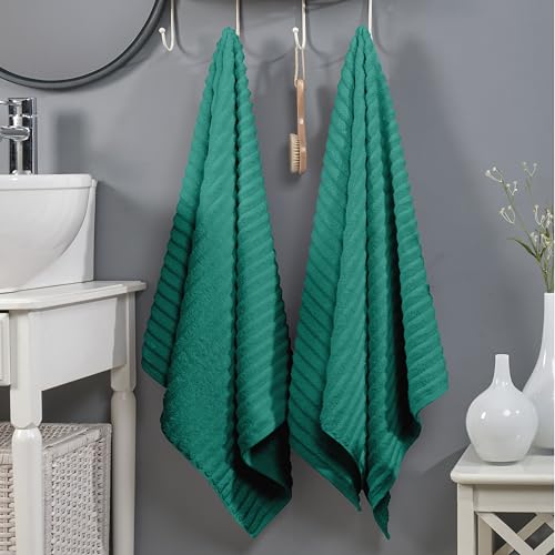Image of Elegant Comfort 100% Turkish Cotton Corduroy Ribbed Luxury Soft 2 Pack Bath Towels 27 x 54 Inch - Ultra Plush, Absorbent, Quick Dry, Hotel Spa Quality Towels for Bathroom Essentials, Turquoise