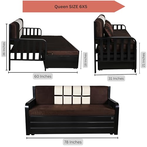 Image of Furniture Premium Etrica Metal Sofa Bed with Hydraulic Storage - 3 Seater Sofa with Cushions, Modern Living Room Sofa Set - Black Matte (Queen Size (6X5))