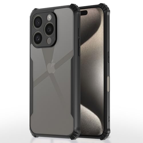 Image of Outlouders Back Cover for iPhone 16 Pro Max | Ultra Hybrid Transparent | Full Camera Protection | Raised Edge | Crystal Clear Bumper Case (Black)