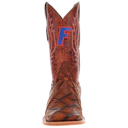 Image of Vaccari Men's Cooper Genuine Exotic Print Leather & NCAA League Embroidery Broad Square Toe Cowboy Boots