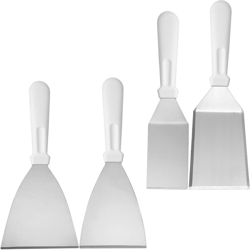 SHERCHPRY 4pezzi Spatola Cucina in Acciaio Inox Strumento di Cottura Resistente al Calore Impugnatura Ergonomica per Mescolare Girare e Friggere Comodo da Usare Pulire