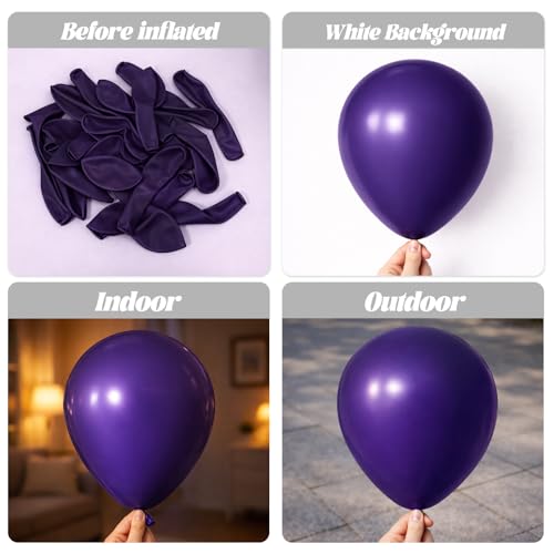 Image of Voircoloria 130pcs Dark Purple Balloons Different Sizes 18 inch 12 inch 10 inch 5 inch Party Latex Balloons for Birthday Halloween Graduation Baby Shower Anniversary Party Decorations