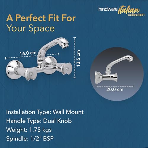 Image of Hindware Lyra F920038CP 2-in-1 Brass Sink Mixer for Kitchen with Regular Spout (Chrome Finish)