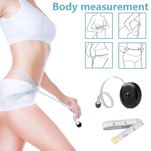 Ruban à mesurer pour le corps, 2 pièces de ruban à mesurer de couture, ruban à mesurer pour le corps, règle rétractable à double face utilisée pour mesurer le corps, couture, tailleur, artisanat (noir, blanc)