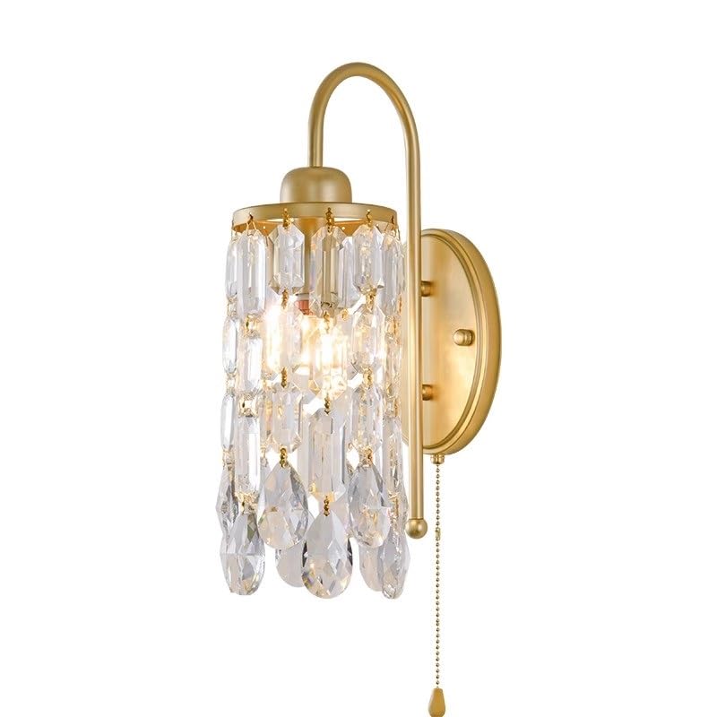 Aplique de Pared LED con Interruptor de Cadena, luz de Pared de Cristal Dorado, lámpara de Pared de Cristal, lámpara de baño, tocador, Dormitorio, Sala de Estar, Accesorio de ilumi