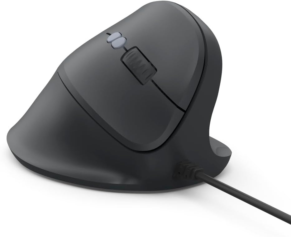 Hama Vertical Mouse (Optical Mouse without Clicking Noise, 7 Buttons, Ergonomic for Right-Handed Users, 1000/1400/1800 DPI, 1.8 m Cable, Ideal as a Computer Mouse, Laptop Mouse) Black