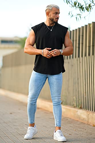 Gingtto Men's Skinny Jeans Stretch Ripped Tapered Leg (28, Ice Blue) #TOP6