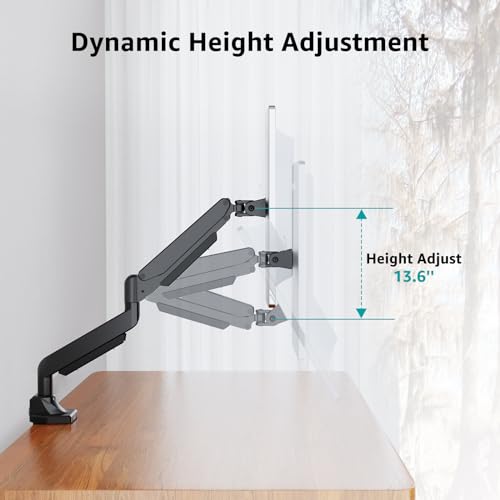 Image of MOUNT PRO Single Monitor Mount for Max 43 Inch Ultrawide Computer Screen, Premium Aluminum Heavy Duty Monitor Arm Holds 6.6lbs to 33lbs, Gas Spring Full Motion Display Desk Stand, VESA Mount