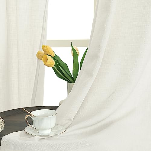 Image of LAMIT 40 Inch Length Linen Curtains for Cafe, Light Filtering Panels, Grommet Privacy Protected Natural Linen Curtains for Small Window /Kids' Room, Set of 2 Panels (42 x 40 Inch, Ivory)