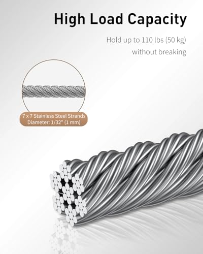 Image of Uniclife Picture Hanging Wire, 330 Feet 1 /32 inch Picture Wire Kit with D-Ring Hangers, Stainless Steel Wire Rope for up to 110 lbs, Trellis Wire Cable for Pictures Photo Frames and String Lights