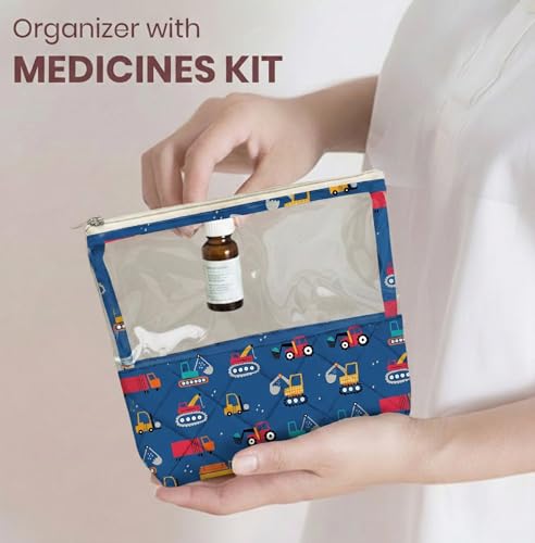 Image of Medicine Kit | Multipurpose All-in-One Compact, Foldable, Durable, Lightweight, Waterproof, Bag | Travel Friendly Pouch | Ideal for Stationary, Diaper, Medicines (Transport Print)