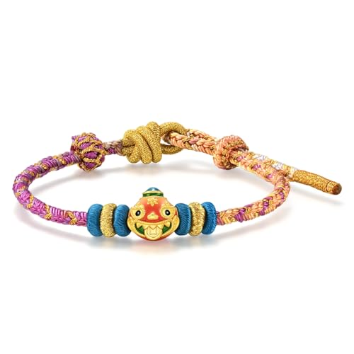 CHOW SANG SANG 999 24K Solid Gold Cultural Blessing Auspicious Myth Money-Swallowing Beast Charm Embroidered Bracelet for Women 23cm 95533B