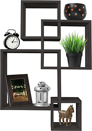 Image of Wooden Wall Shelves Set of 4 Floating Shelves for Home Kitchen Living Room & Office Decor Stylish Wall-Mounted Storage and Display Shelves (Brown)