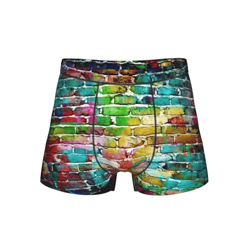 bghdfa Ropa interior elástica transpirable con estampado de pared de ladrillos coloridos con cintura ancha cómoda y flexible y bolsa en forma de U 3D, Negro, L