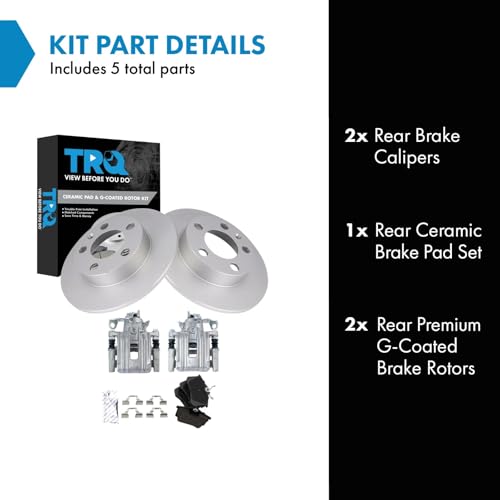 Image of TRQ Rear Brake Pad & Rotor Kit Ceramic Premium G-Coated Compatible with 2000-2006 Audi TT TT Quattro 1999-2004 Volkswagen Jetta