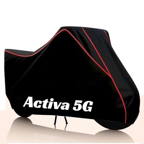 Image of Kayme Activa 5G Water Resistance Bike Cover Heavy Duty Premium Taffeta Motorcycle Cover | UV Protection, Dustproof, All Weather, Scratchproof, Two Wheeler Body Cover with Elastic Bottom (Black Red)