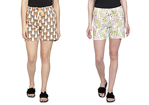 Image of Club A9 Women's Regular Fit Cotton Printed Shorts (Multicolor,2XL) (Pack of 2) (WSCOM2 204 XXL)